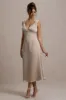 Beck | Champagne Satin Plunge-Neck Cross-Back Midi Dress sold by Club L London