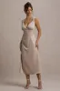 Beck | Champagne Satin Plunge-Neck Cross-Back Midi Dress sold by Club L London