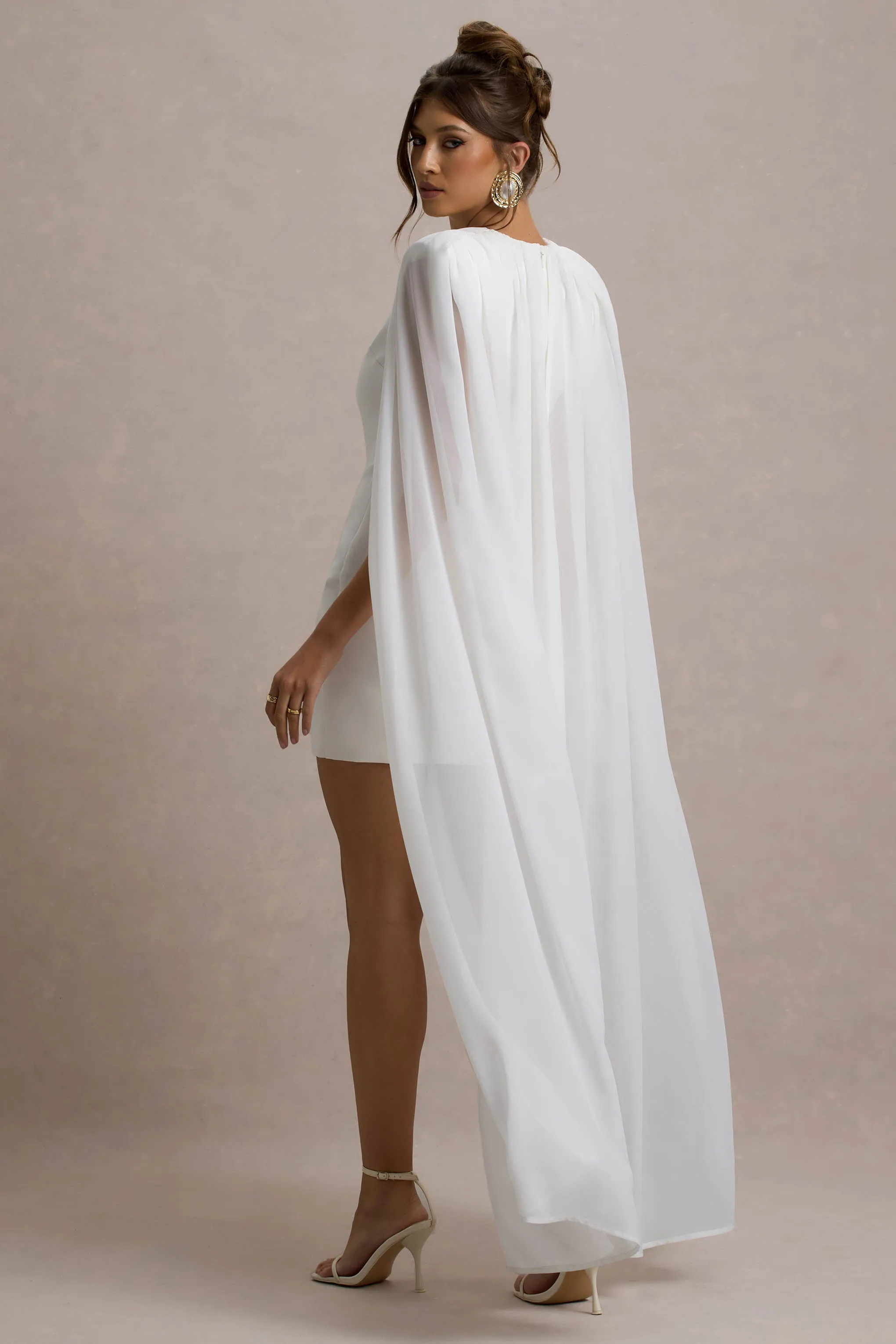 Elysium | White Bodycon Mini Dress With Chiffon Cape sold by Club L London product image thumbnail 2
