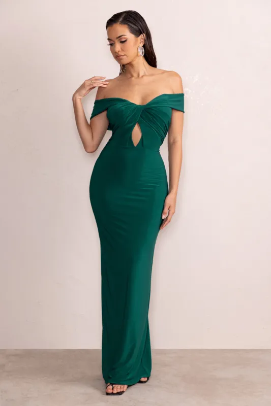 Arella | Bottle Green One Shoulder Twist Front Maxi Dress sold by Club L London