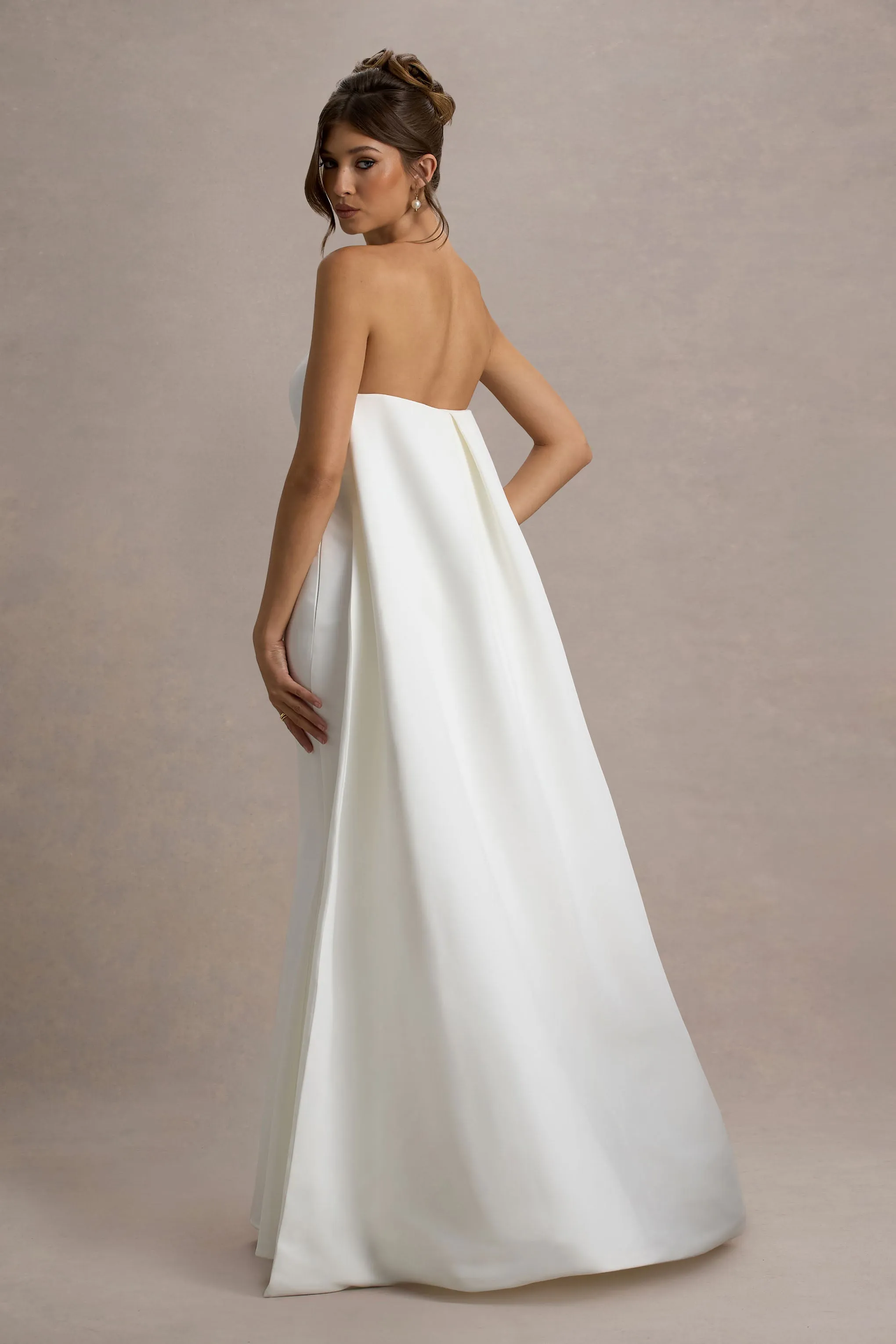 She's Trouble | White Bandeau Maxi Dress With Cape sold by Club L London product image thumbnail 2