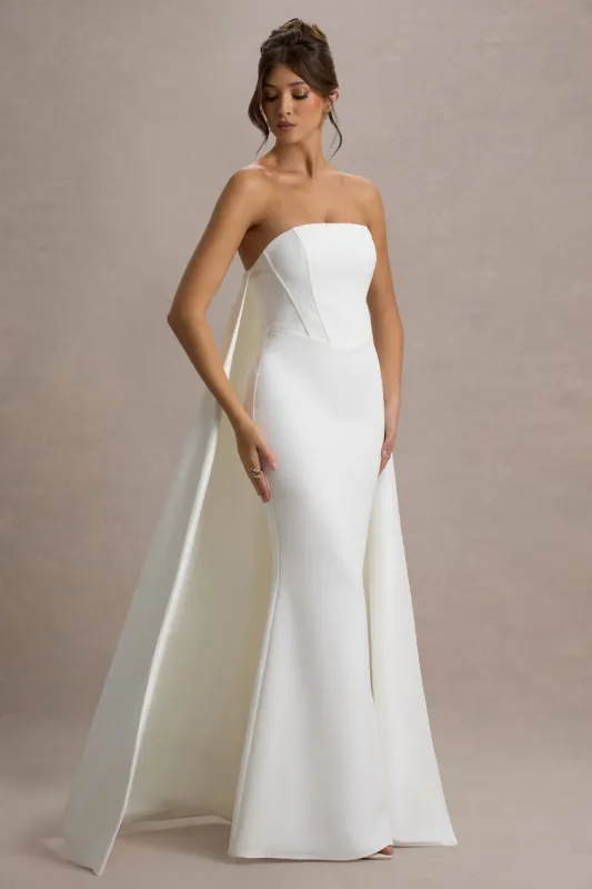 She's Trouble | White Bandeau Maxi Dress With Cape sold by Club L London