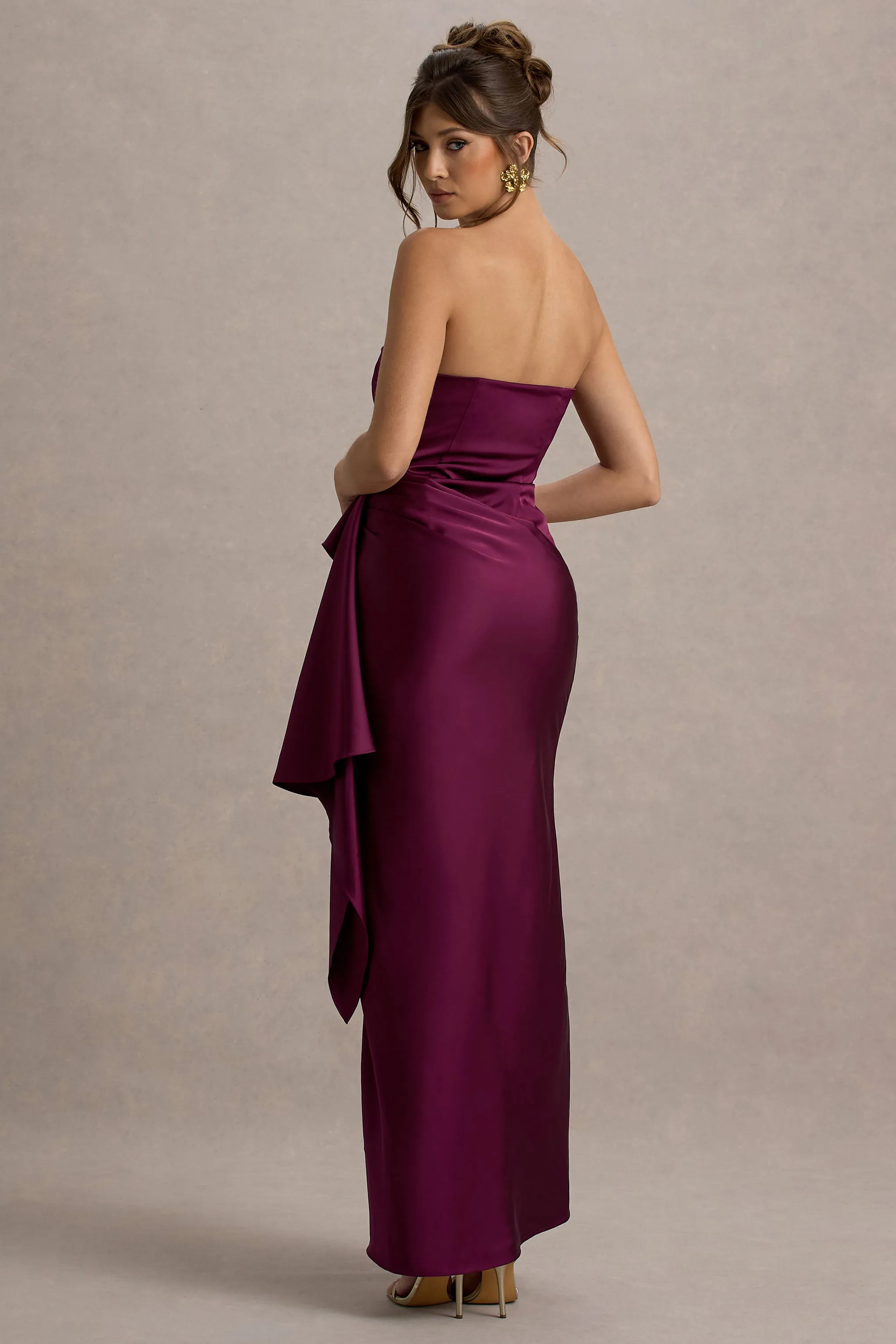 Loz | Pink Satin Bandeau Draped Maxi Dress sold by Club L London product image thumbnail 2