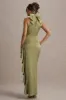 Maureen | Light Green Satin High-Neck Draped Maxi Dress sold by Club L London