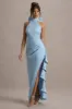 Maureen | Powder Blue Satin High-Neck Draped Maxi Dress sold by Club L London