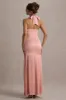 Sansa | Light Pink Satin Cross Halter-Neck Plisse Maxi Dress sold by Club L London