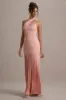 Sansa | Light Pink Satin Cross Halter-Neck Plisse Maxi Dress sold by Club L London