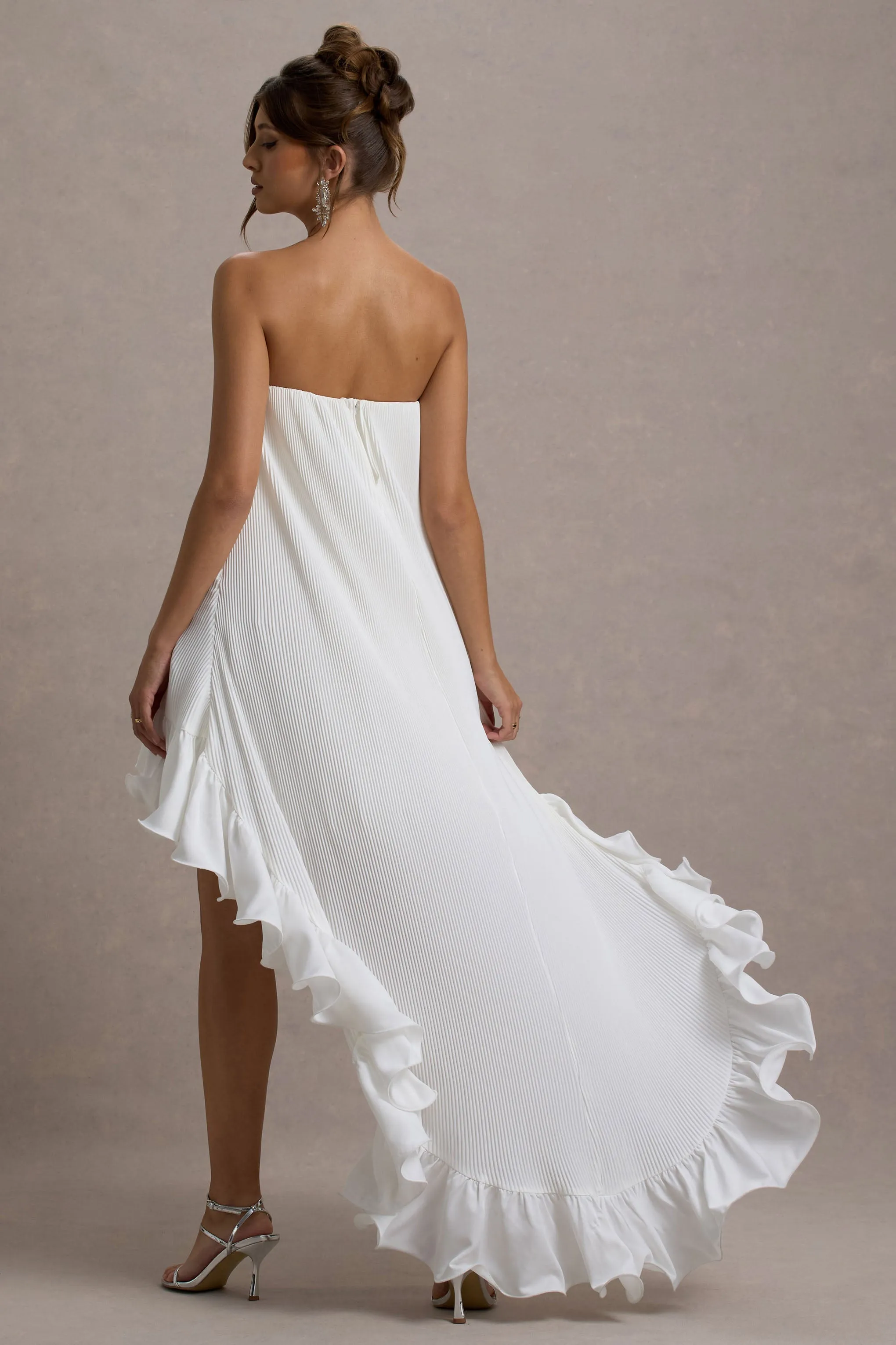 Whistler | White Chiffon Bandeau High-Low Ruffled Maxi Dress sold by Club L London product image thumbnail 2