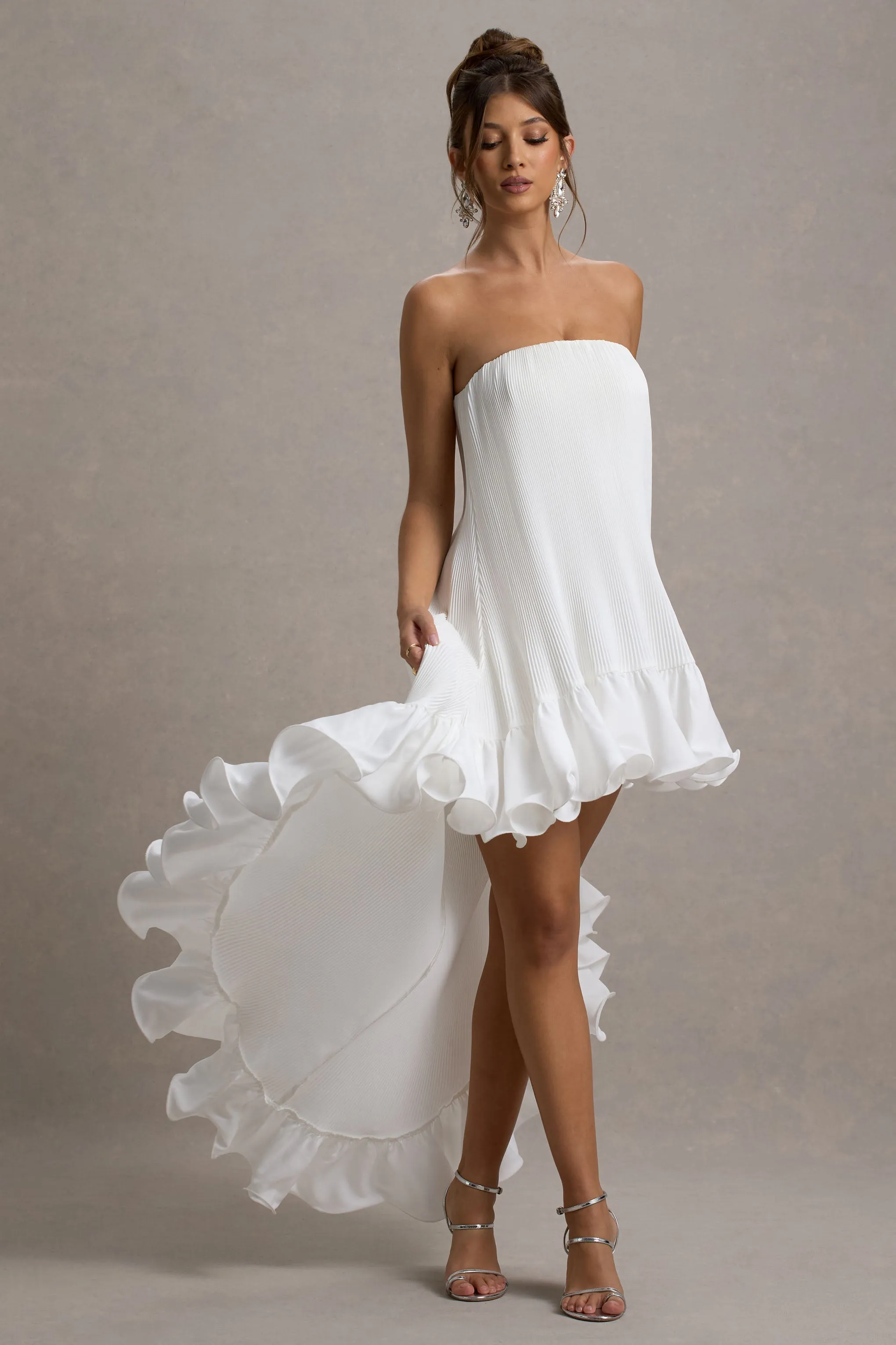 Whistler | White Chiffon Bandeau High-Low Ruffled Maxi Dress sold by Club L London product image thumbnail 5
