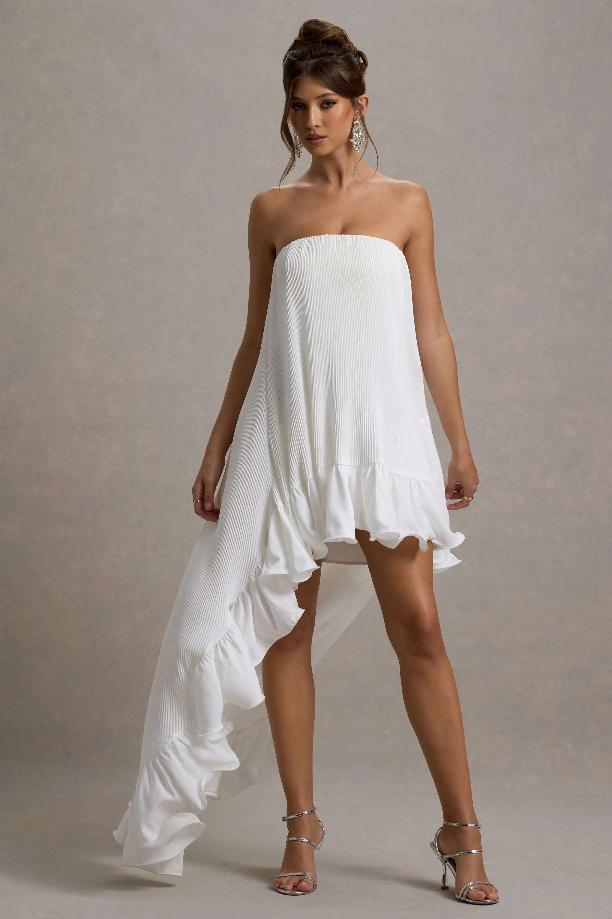 Whistler | White Chiffon Bandeau High-Low Ruffled Maxi Dress sold by Club L London product image thumbnail 4
