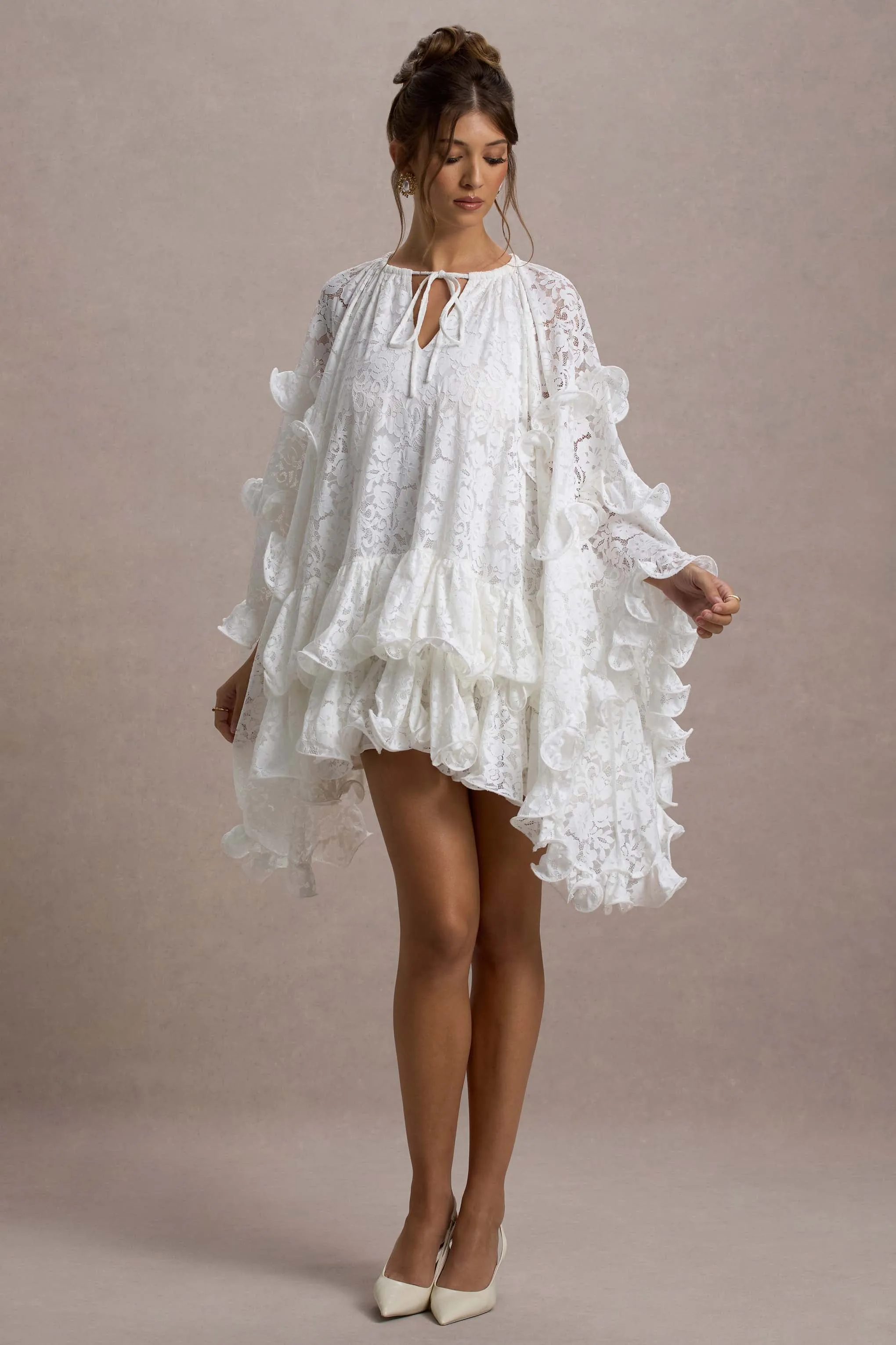 Arlington | White Lace Cape-Sleeve Mini Dress sold by Club L London product image thumbnail 5