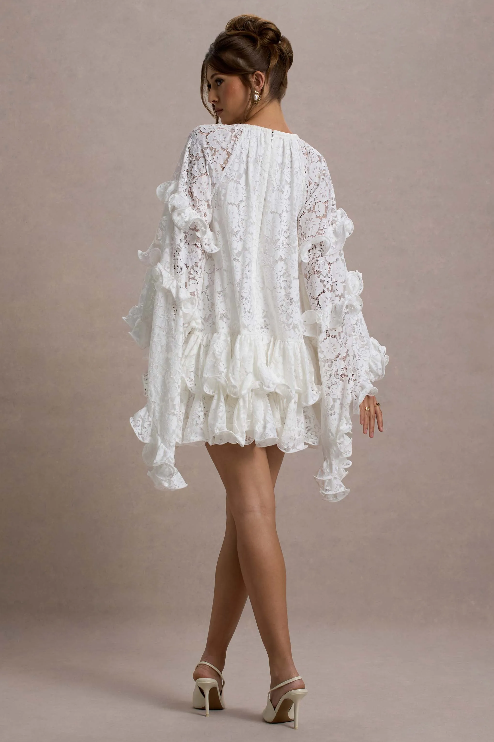 Arlington | White Lace Cape-Sleeve Mini Dress sold by Club L London product image thumbnail 2