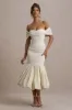 Posie | Stone Bardot Midi Dress With Puffball Hem sold by Club L London