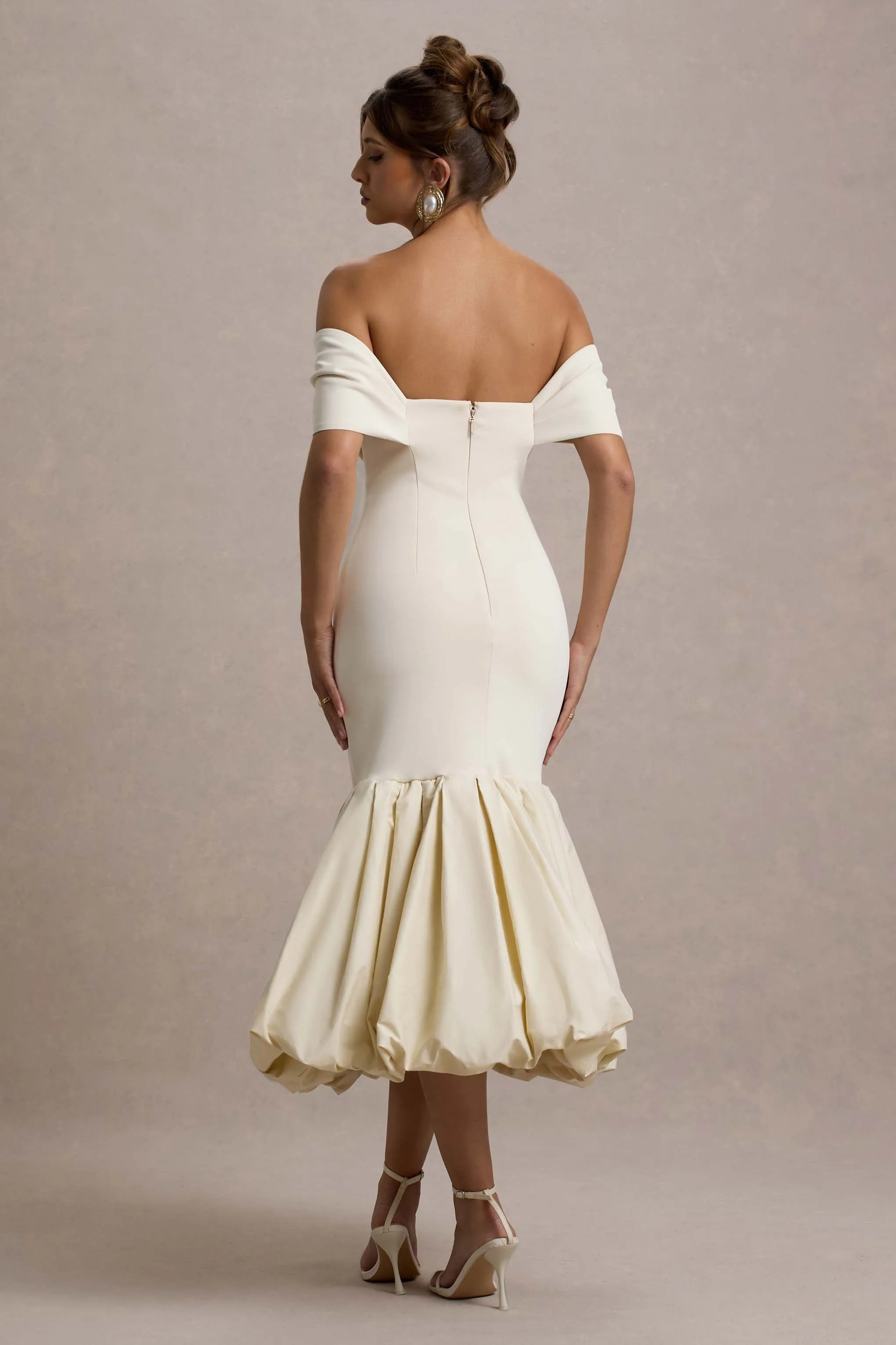 Posie | Stone Bardot Midi Dress With Puffball Hem sold by Club L London product image thumbnail 2