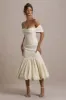 Posie | Stone Bardot Midi Dress With Puffball Hem sold by Club L London