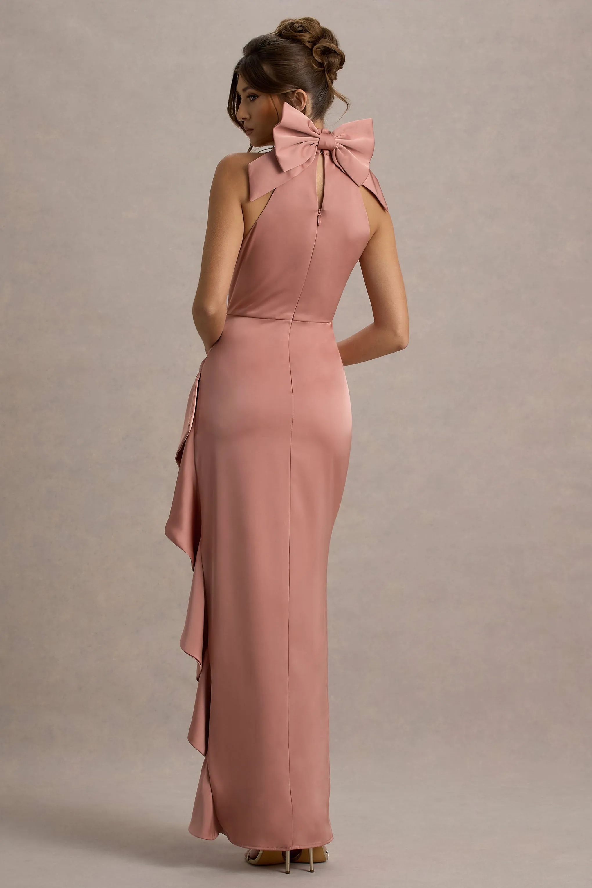 Maureen | Pink Satin High-Neck Draped Maxi Dress sold by Club L London product image thumbnail 2