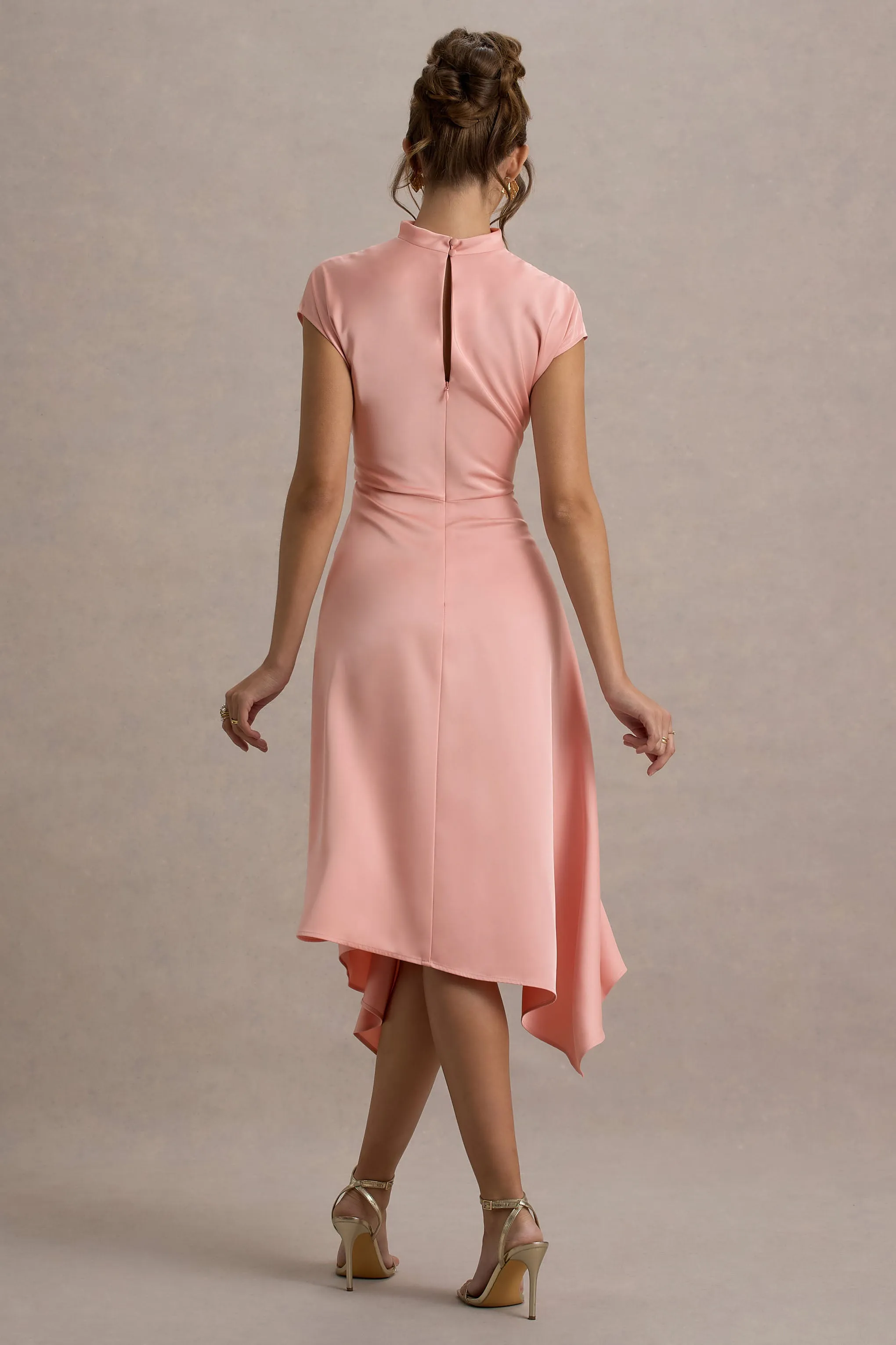 Velma | Light Pink Satin Midi Dress With Draped Hem sold by Club L London product image thumbnail 2