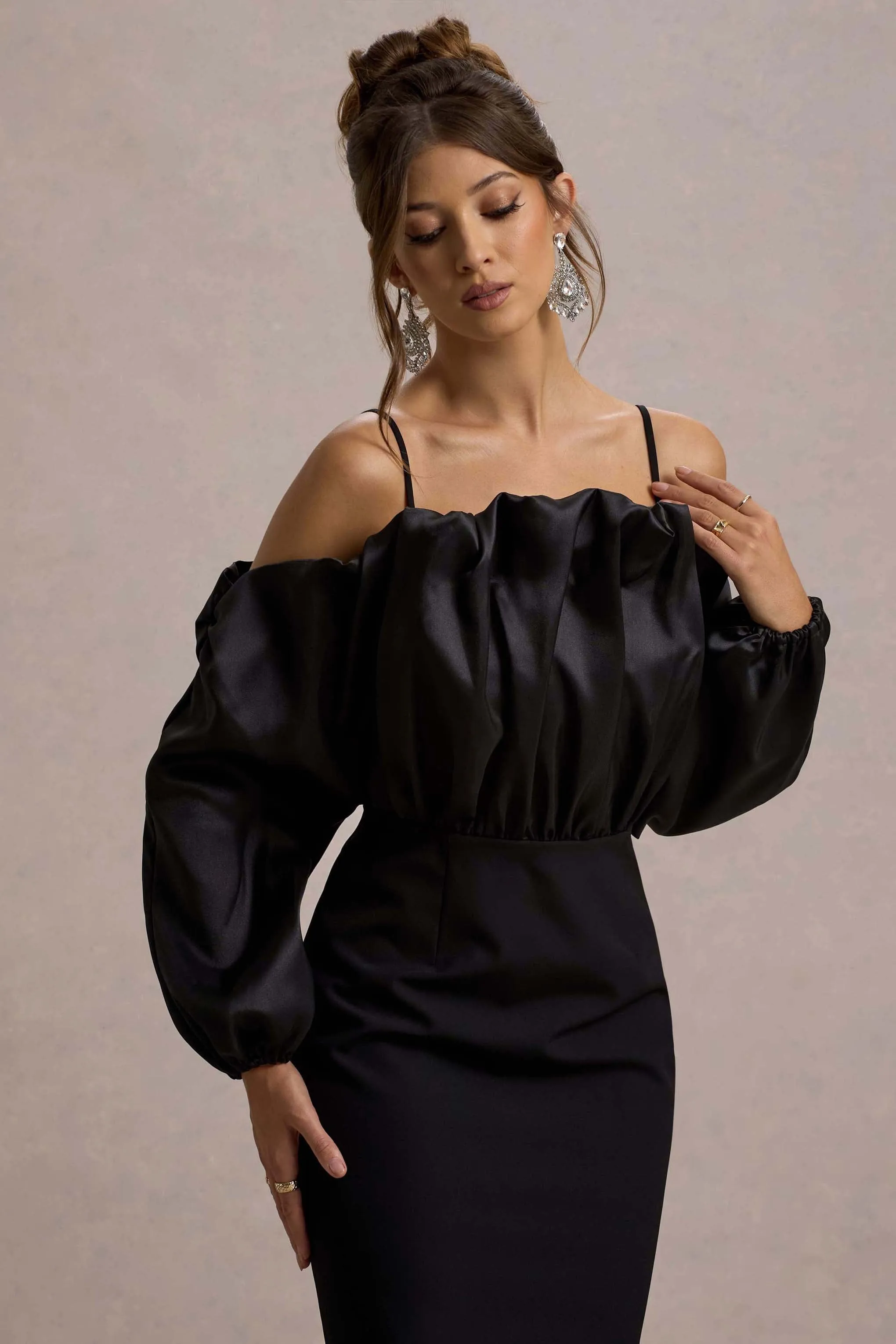 Cyrene | Black Ruffled Maxi Dress sold by Club L London product image thumbnail 3