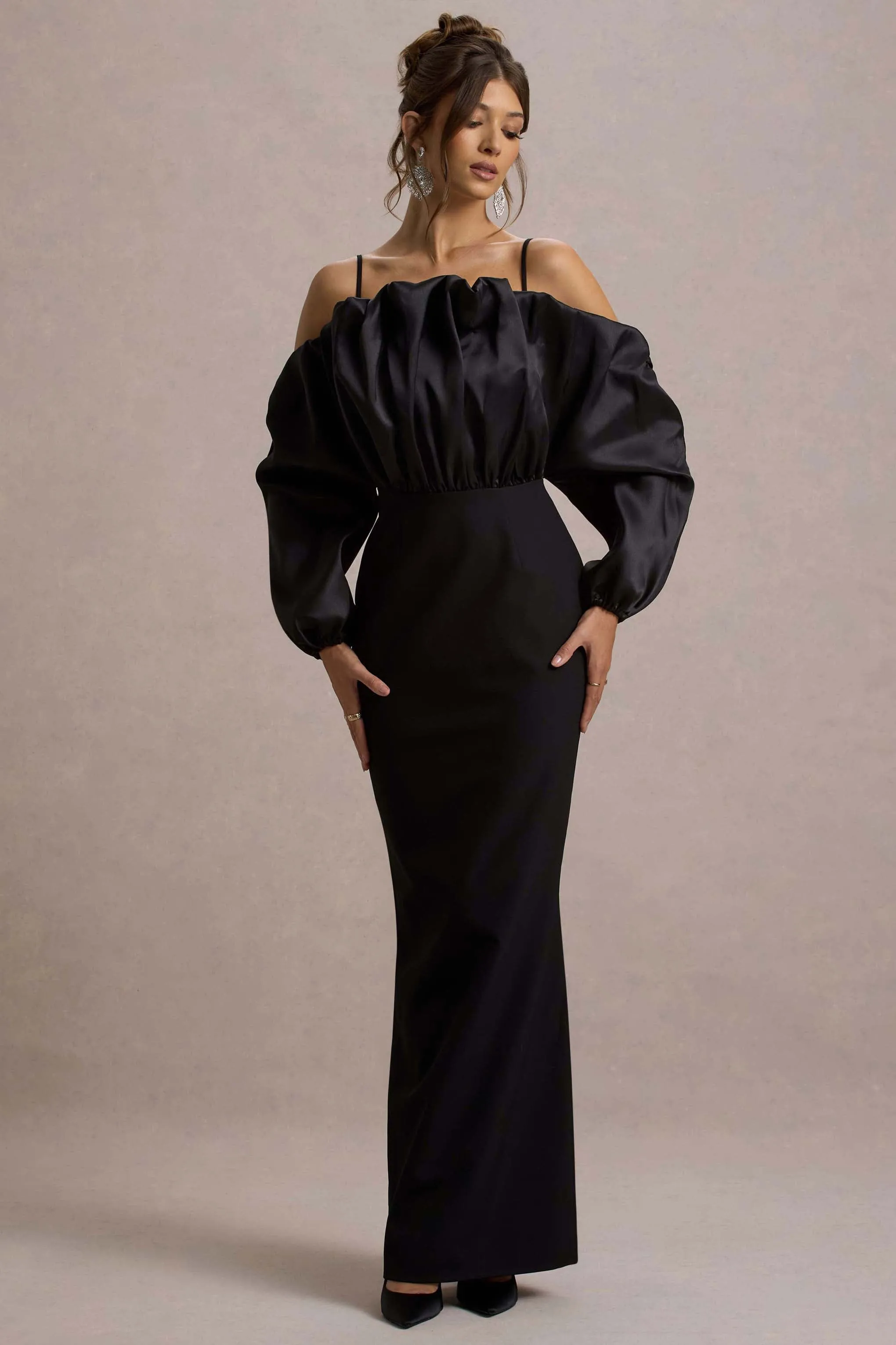 Cyrene | Black Ruffled Maxi Dress sold by Club L London product image thumbnail 4