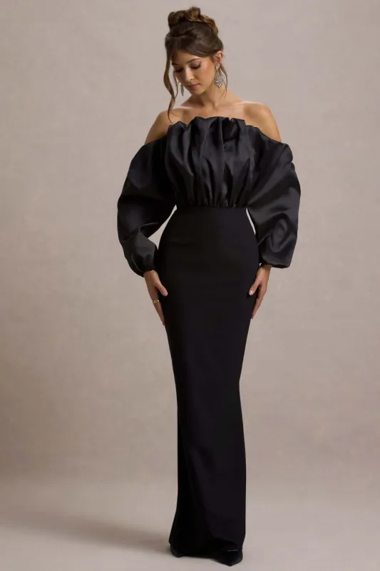 Cyrene | Black Ruffled Maxi Dress sold by Club L London