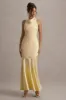 Amelita | Lemon Satin Cowl-Neck Fishtail Maxi Dress sold by Club L London