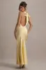 Amelita | Lemon Satin Cowl-Neck Fishtail Maxi Dress sold by Club L London