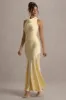 Amelita | Lemon Satin Cowl-Neck Fishtail Maxi Dress sold by Club L London