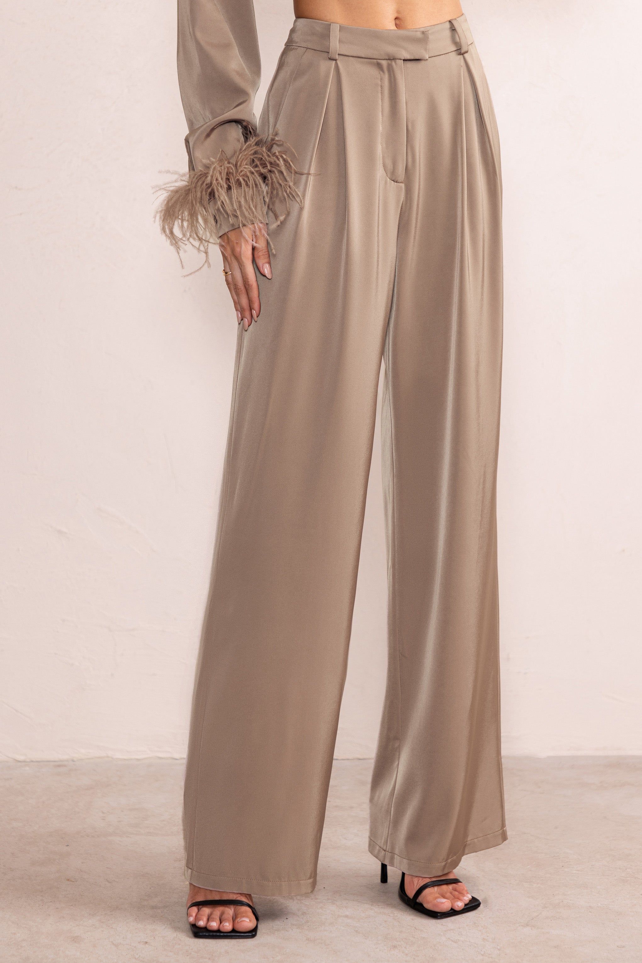 Bella | Mocha High Waist Wide Leg Trousers sold by Club L London product image thumbnail 3
