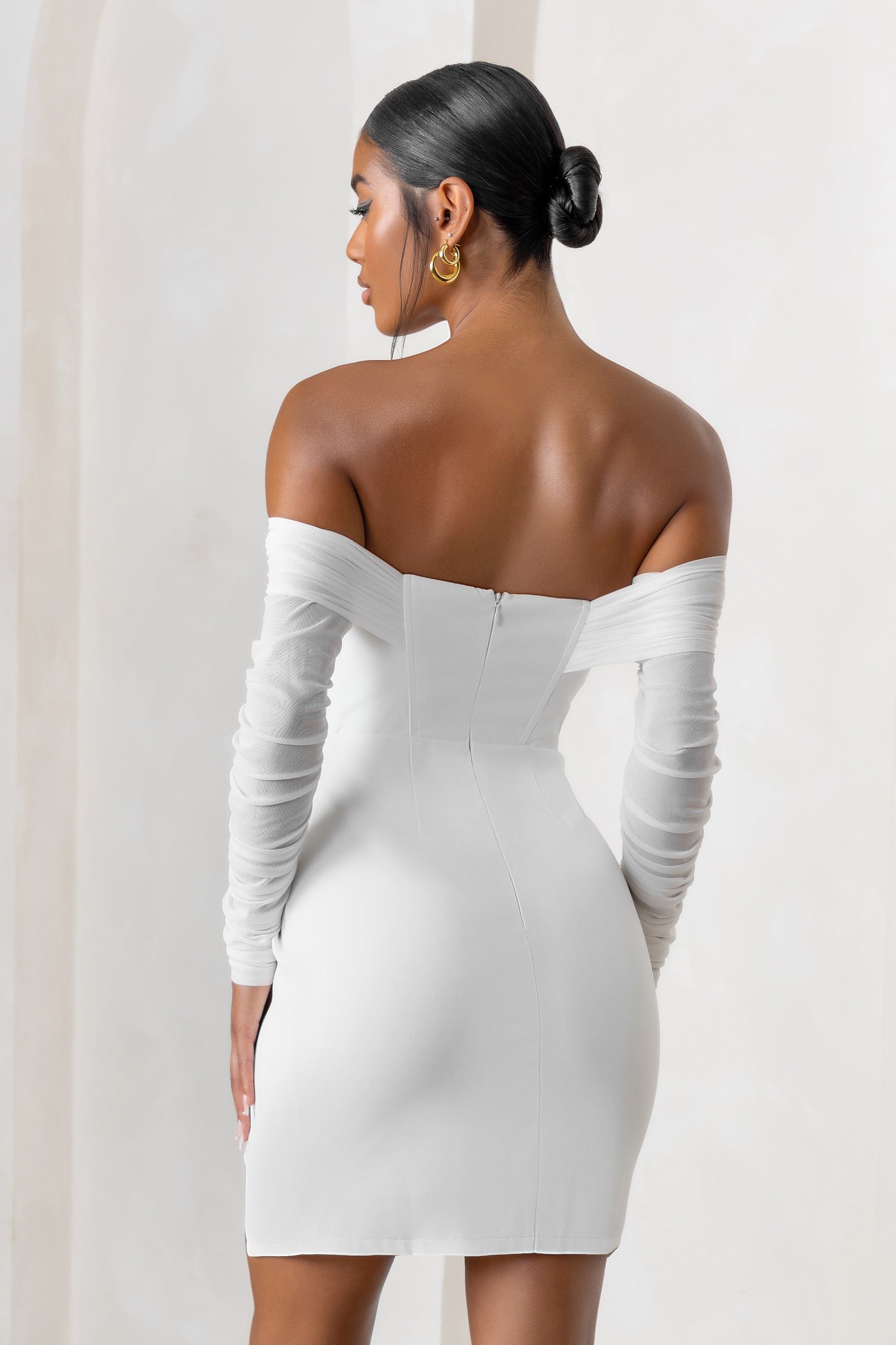 Above & Beyond | White Bardot Neck Corset Mini Dress With Belt Detail sold by Club L London product image thumbnail 2