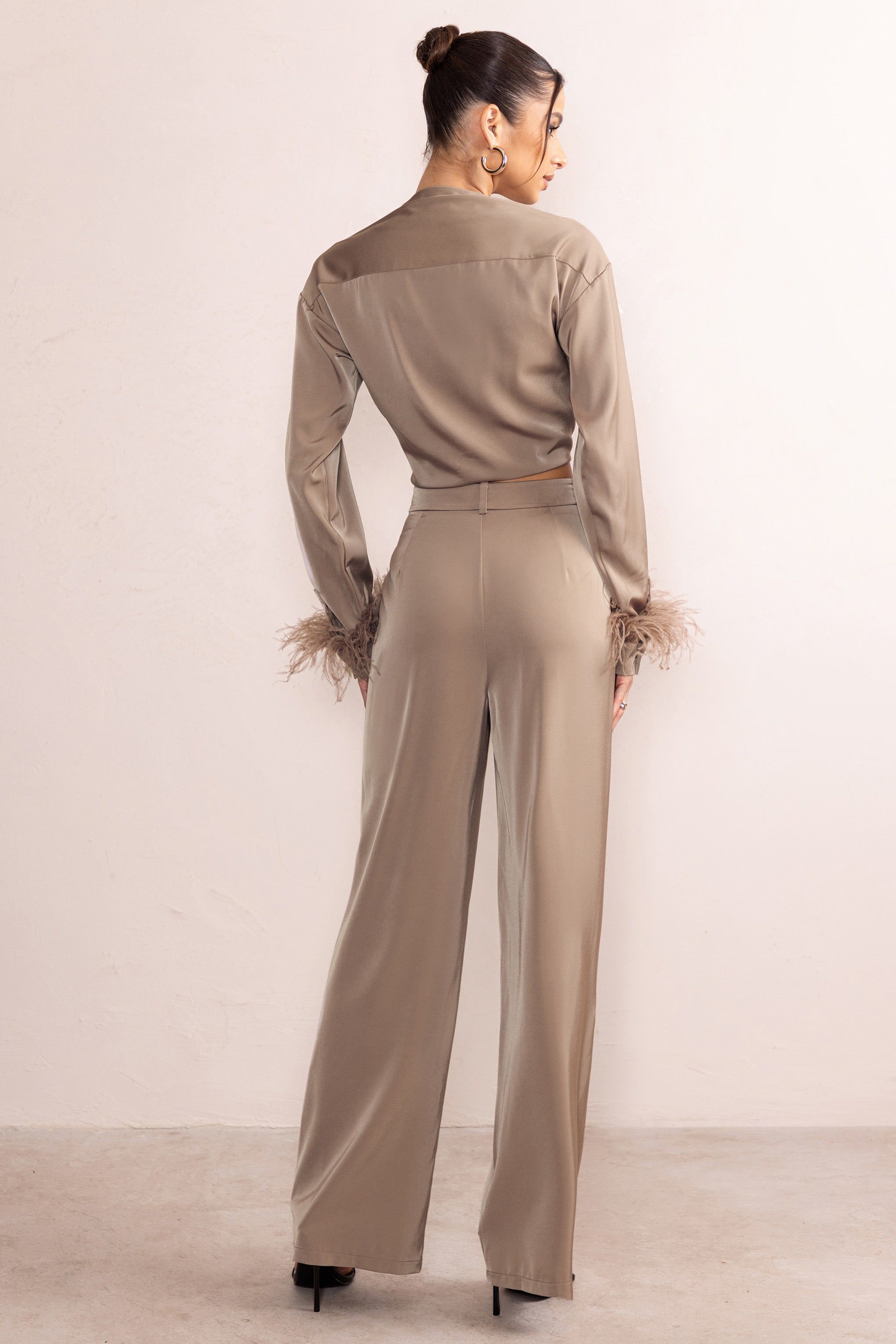 Bella | Mocha High Waist Wide Leg Trousers sold by Club L London product image thumbnail 2