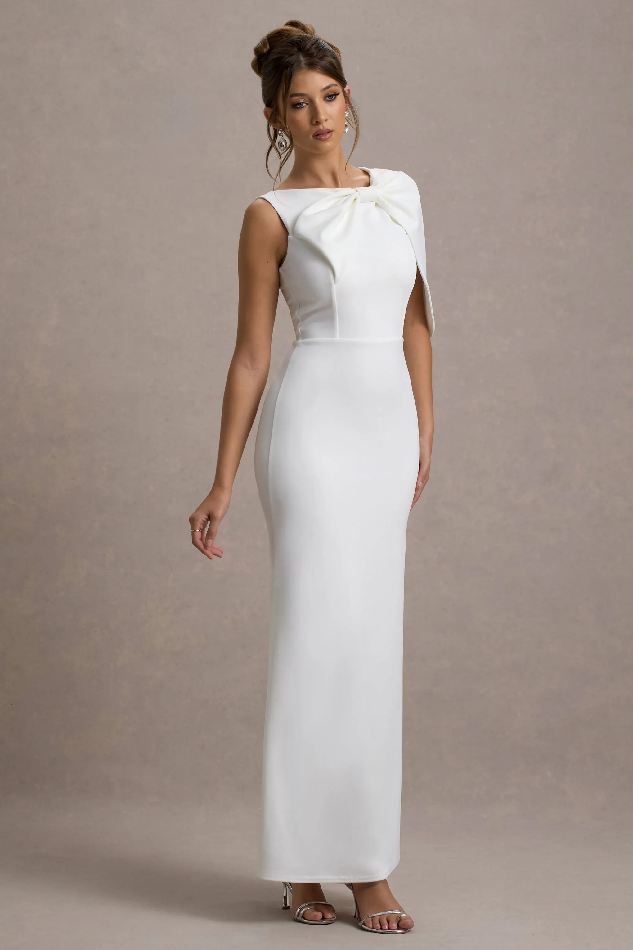 Jamela | White One-Sleeve Maxi Dress sold by Club L London product image thumbnail 4
