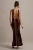 Amelita | Brown Satin Cowl-Neck Maxi Dress sold by Club L London