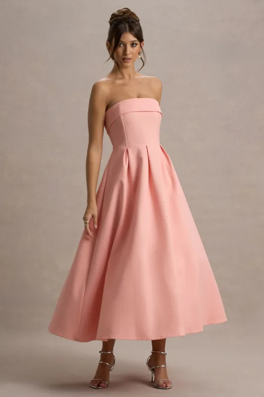 Annalise | Pink Bandeau Skater Midi Dress sold by Club L London
