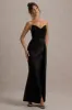 Edel | Black Satin Strapless Maxi Dress With Drape sold by Club L London