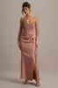 Edel | Pink Satin Strapless Maxi Dress With Drape sold by Club L London