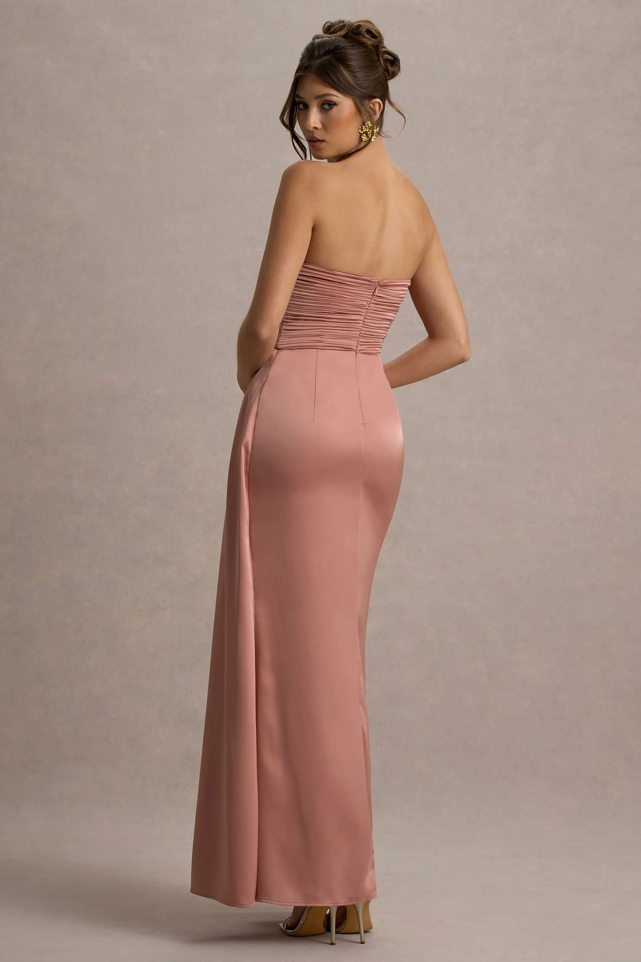 Edel | Pink Satin Strapless Maxi Dress With Drape sold by Club L London product image thumbnail 2
