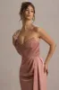 Edel | Pink Satin Strapless Maxi Dress With Drape sold by Club L London