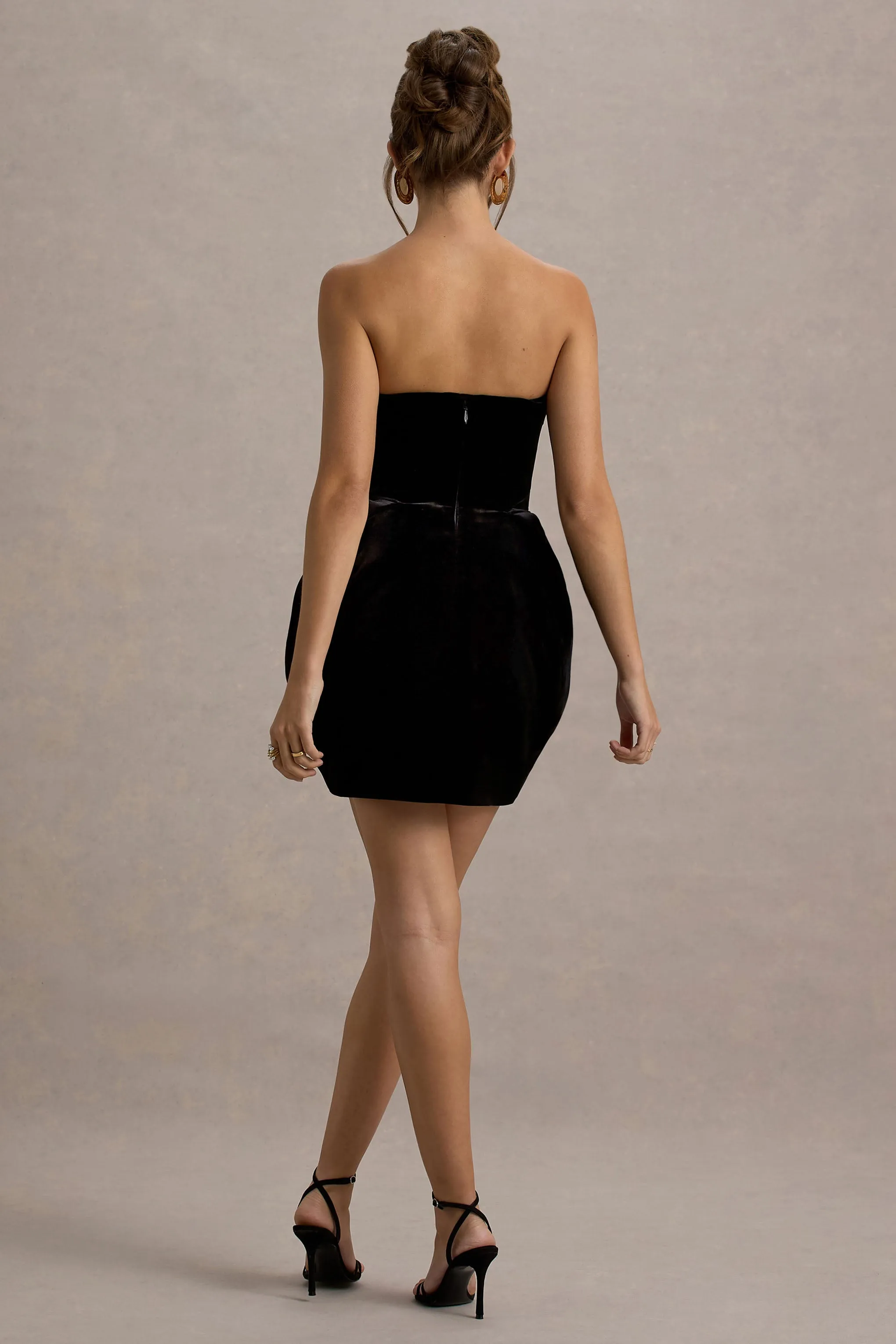 Bryanna | Black Velvet Sweetheart Mini Dress With Tulip Skirt sold by Club L London product image thumbnail 2