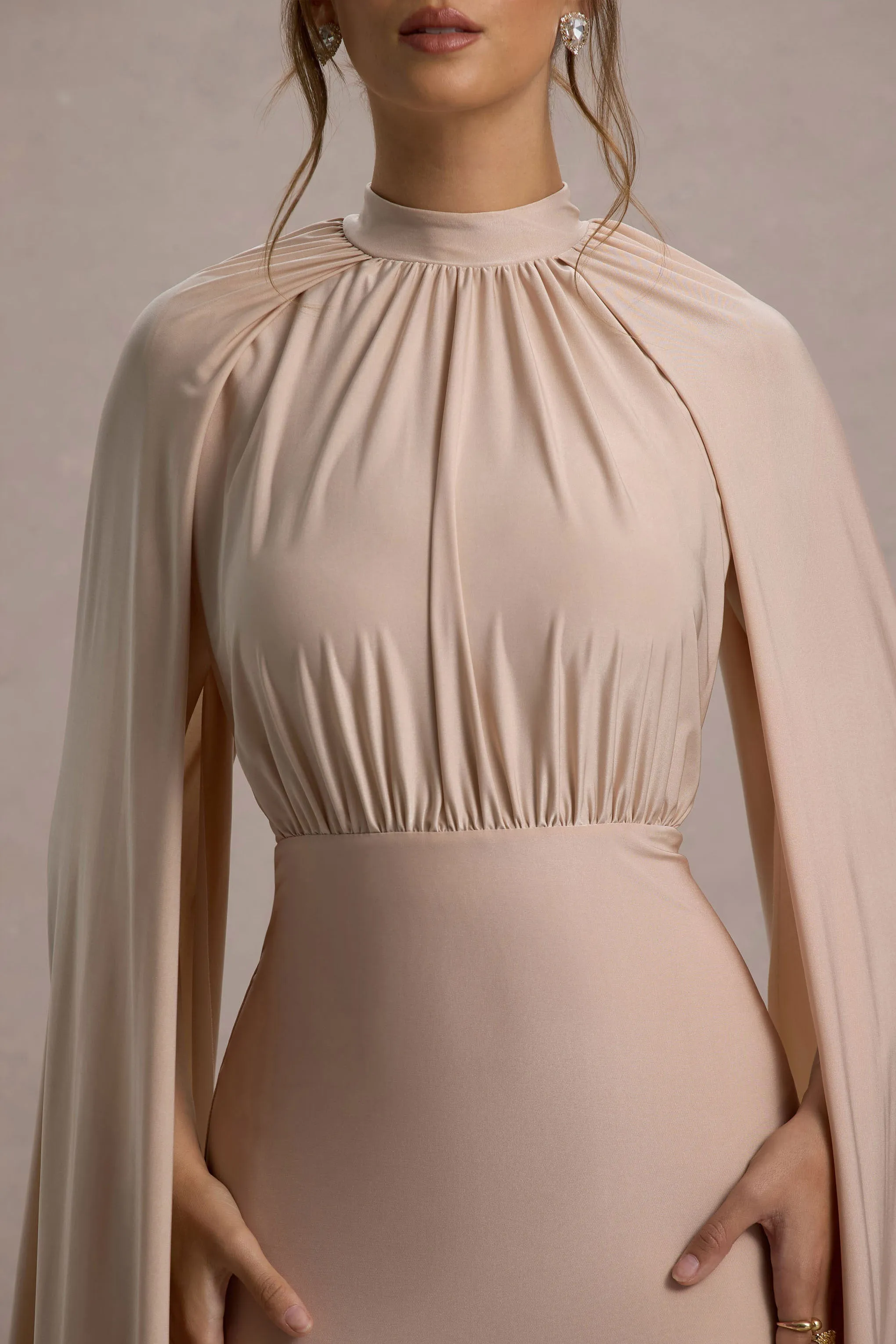 Darielle | Champagne High-Neck Cape-Sleeve Maxi Dress sold by Club L London product image thumbnail 5
