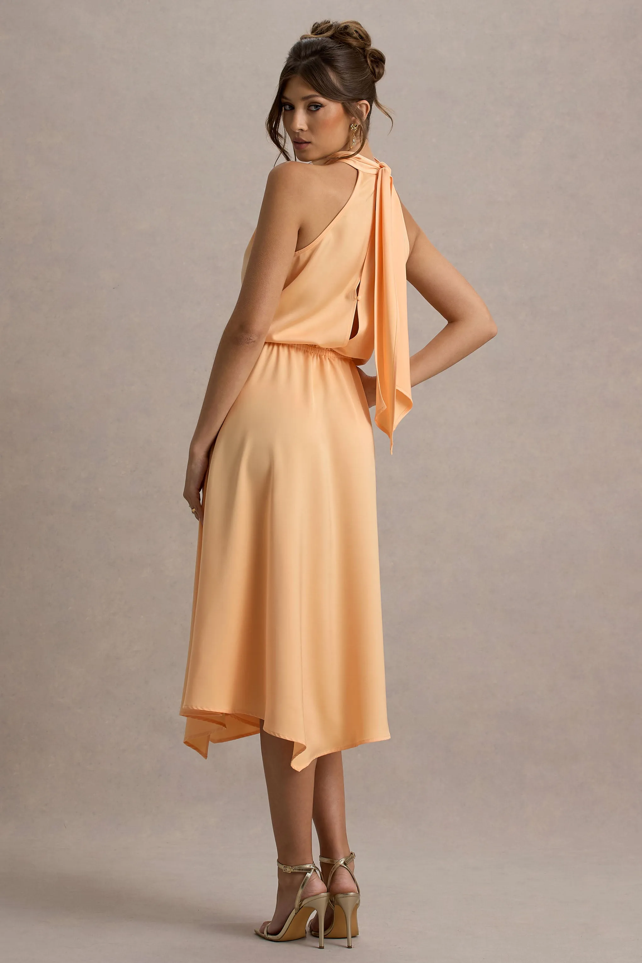 Palonia | Peach Satin High-Neck Split Midi Dress sold by Club L London product image thumbnail 2