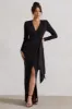 Odetta | Black Plunge-Neck Wrap Maxi Dress With Tie Waist sold by Club L London