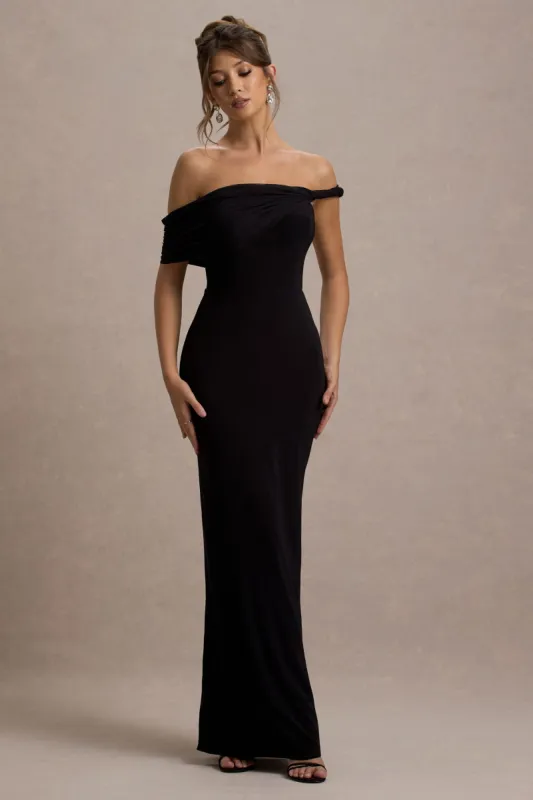 Alonza | Black Twisted Bardot Maxi Dress sold by Club L London