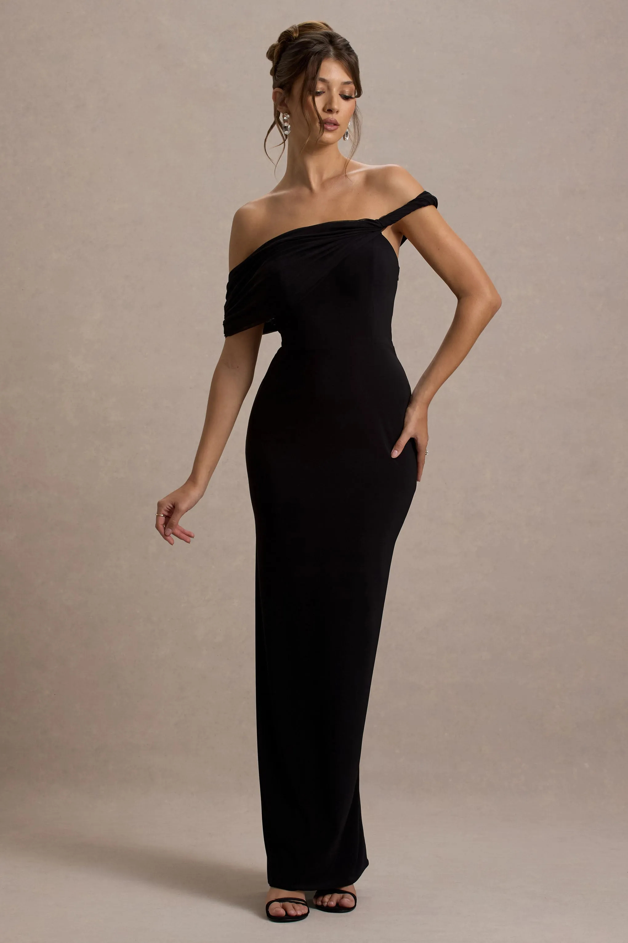 Alonza | Black Twisted Bardot Maxi Dress sold by Club L London product image thumbnail 5