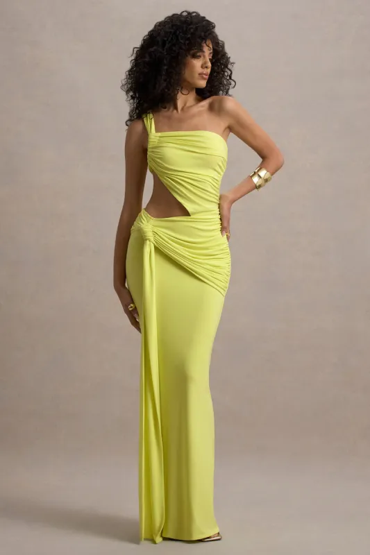 Giovanna | Lime Green Asymmetric Maxi Dress With Wrap Skirt sold by Club L London