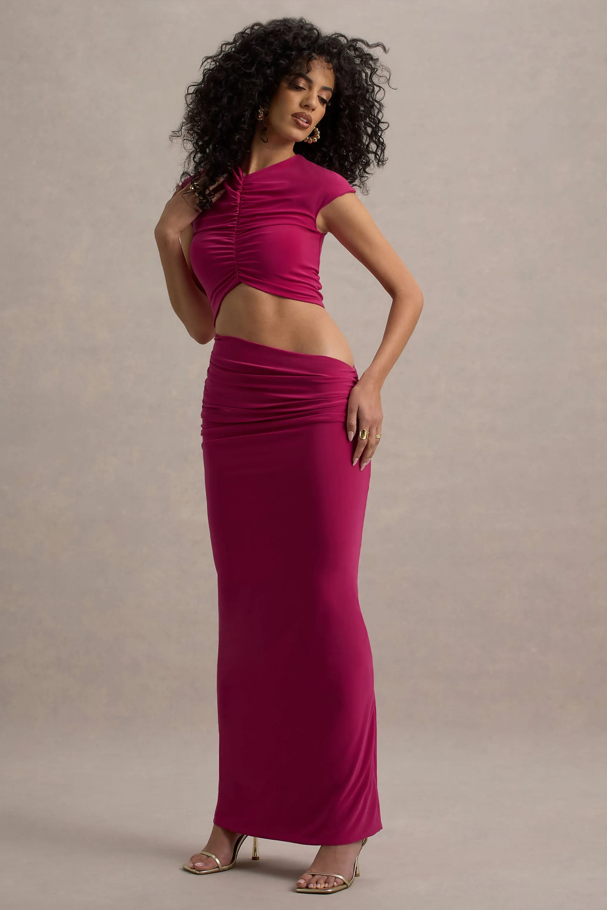 Pia | Hot Pink Short-Sleeve Maxi Dress With Cut-Out sold by Club L London product image thumbnail 4