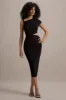 Calliope | Black Cut-Out Gathered Midi Dress sold by Club L London