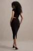 Calliope | Black Cut-Out Gathered Midi Dress sold by Club L London