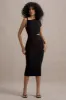Calliope | Black Cut-Out Gathered Midi Dress sold by Club L London