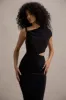 Calliope | Black Cut-Out Gathered Midi Dress sold by Club L London