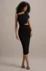 Calliope | Black Cut-Out Gathered Midi Dress sold by Club L London